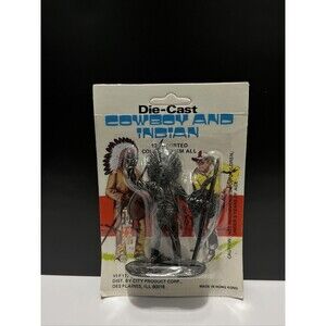Vintage Die Cast Cowboy And Indian Chief Metal Cast 1960 Unpainted New 3” Toy